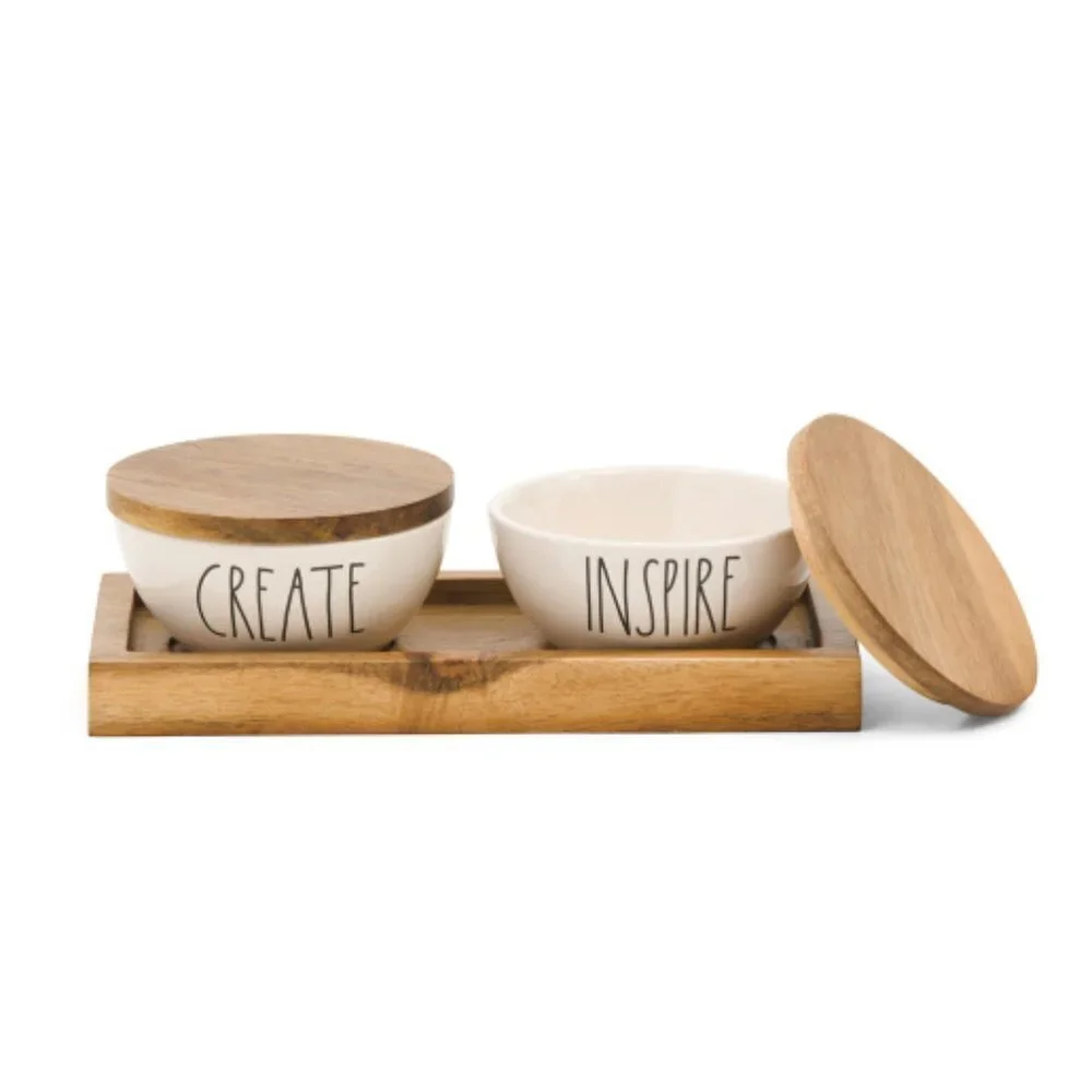 New Rae Dunn 3-PC Bowls & Tray Set Create Inspire